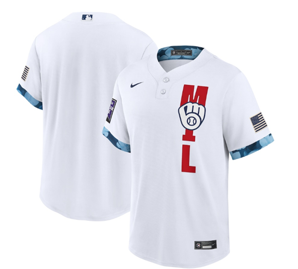 Men's Milwaukee Brewers 2021 White All-Star Cool Base Stitched MLB Jersey Men's Milwaukee Brewers 2021 White All-Star Cool Base Stitched MLB Jersey
